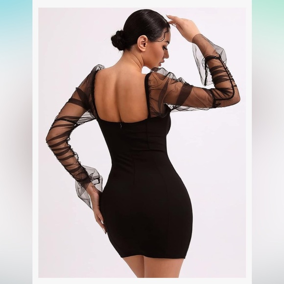 L'Vow Sexy, body con, Club Dress, sheer mesh long sleeve. Size, S - Picture 2 of 10